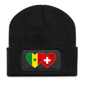 Senegal Schweiz Flagge Herz - Recycelte Patch Beanie - Schwarz - Vorne