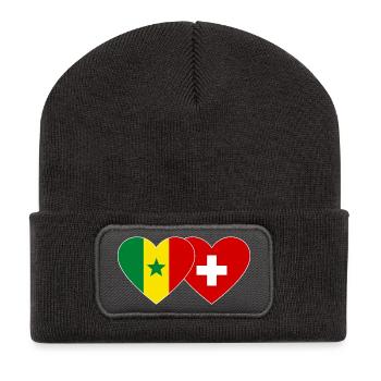 Sénégal Suisse Drapeau Coeur - Beanie recyclé à patch - charbon - Devant