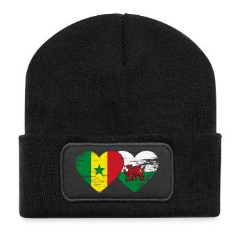 Senegal Wales Flagge Hände Herzform used - Recycelte Patch Beanie - Schwarz - Vorne