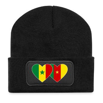 Sénégal Cameroun Drapeau Mains Coeur Forme - Beanie recyclé à patch - noir - Devant