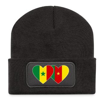 Sénégal Cameroun Drapeau Mains Coeur Forme - Beanie recyclé à patch - charbon - Devant