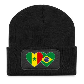 Senegal Brasilien Flagge Hände Herzform - Recycelte Patch Beanie - Schwarz - Vorne