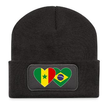 Senegal Brazil Flag Hands Heart Shape - Recycled Patch Beanie - dark grey - Front