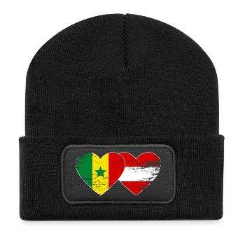 Sénégal Autriche Drapeau Mains Coeur Utilisé - Beanie recyclé à patch - noir - Devant