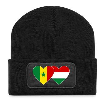 Senegal Hungary Flag Hands Heart Shape - Recycled Patch Beanie - black - Front