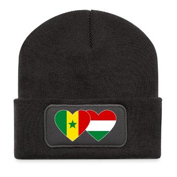 Senegal Ungarn Flagge Hände Herzform - Recycelte Patch Beanie - Dunkelgrau - Vorne