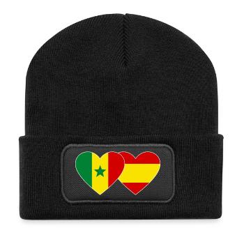 Spain Senegal Flag Heart - Recycled Patch Beanie - black - Front