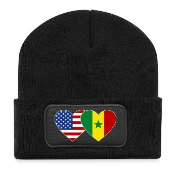 USA Senegal  Flagge Herz - Recycelte Patch Beanie - Schwarz - Vorne