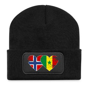 Norvège Sénégal Drapeau Coeur - Beanie recyclé à patch - noir - Devant