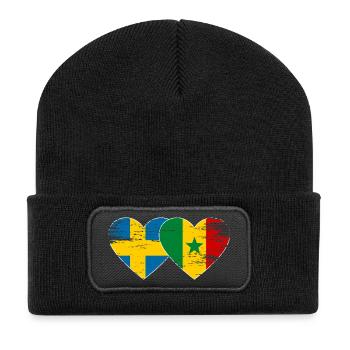 Schweden Senegal Flagge Herz used - Recycelte Patch Beanie - Schwarz - Vorne