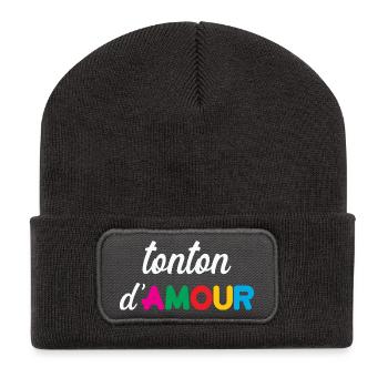 Tonton d'Amour - Famille - Noël - Beanie recyclé à patch - charbon - Devant