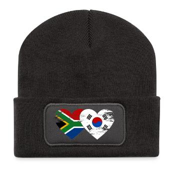 Afrique du Sud Drapeau de la Corée du Sud Coeur - Beanie recyclé à patch - charbon - Devant