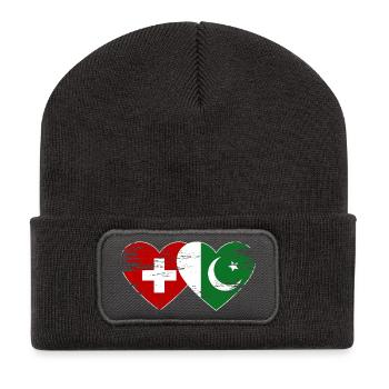 Switzerland Pakistan flag heart used - Recycled Patch Beanie - dark grey - Front