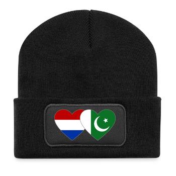 Holland Pakistan Flag Heart - Recycled Patch Beanie - black - Front