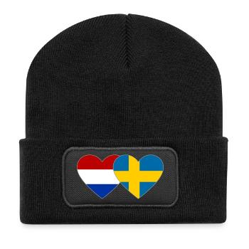 Holland Sweden Flag Hands Heart Shape - Recycled Patch Beanie - black - Front