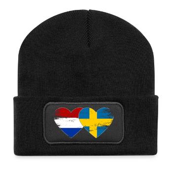Holland Sweden Flag Hands Heart Shape - Recycled Patch Beanie - black - Front