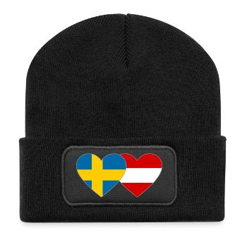 Suède Autriche Drapeau Coeur - Beanie recyclé à patch - noir - Devant