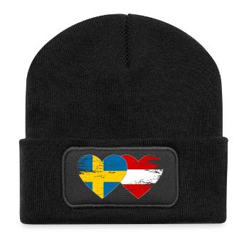 Sweden Austria Flag Heart used - Recycled Patch Beanie - black - Front