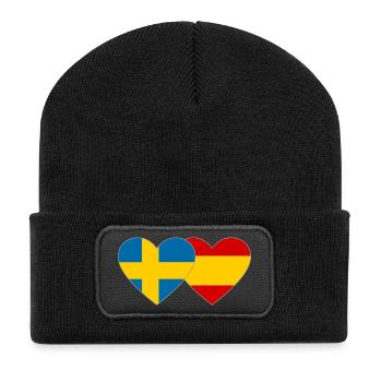 Sweden Spain Flag Heart - Recycled Patch Beanie - black - Front