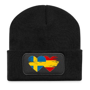 Sweden Spain Flag Heart used - Recycled Patch Beanie - black - Front