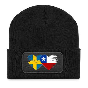 Schweden Chile Flagge Herz used - Recycelte Patch Beanie - Schwarz - Vorne