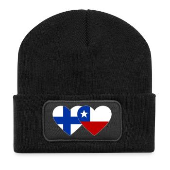 Finnland Chile Flagge Herz - Recycelte Patch Beanie - Schwarz - Vorne