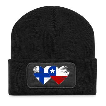Finnland Chile Flagge Herz - Recycelte Patch Beanie - Schwarz - Vorne