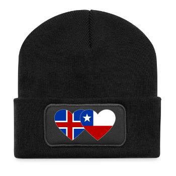 Island Chile Flagge Herz - Recycelte Patch Beanie - Schwarz - Vorne