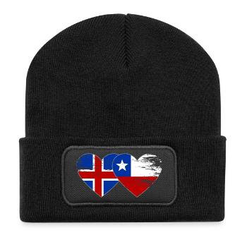 Island Chile Flagge Herz used - Recycelte Patch Beanie - Schwarz - Vorne