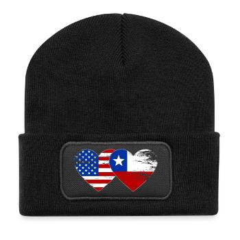 USA Chile Flagge Herz - Recycelte Patch Beanie - Schwarz - Vorne