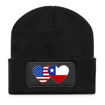 USA Chile Flagge Herz - Recycelte Patch Beanie - Schwarz - Vorne