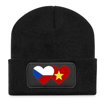 Czech Republic Vietnam Flag Heart - Recycled Patch Beanie - black - Front