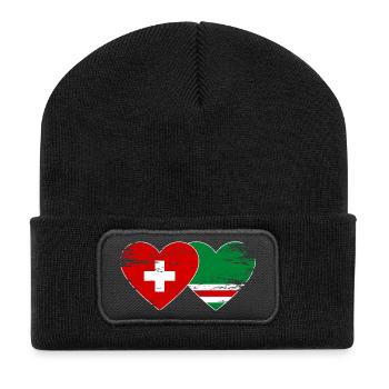 Schweiz Tschetschenien Flagge Herz used - Recycelte Patch Beanie - Schwarz - Vorne