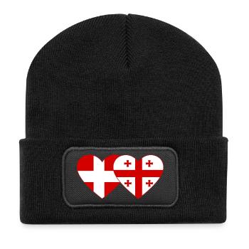 Danemark Géorgie drapeau coeur utilisé - Beanie recyclé à patch - noir - Devant