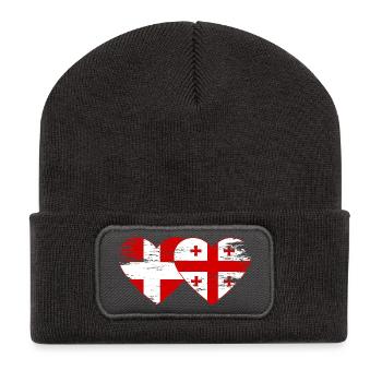 Danemark Géorgie drapeau coeur utilisé - Beanie recyclé à patch - charbon - Devant