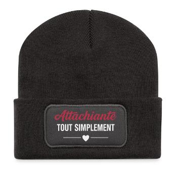 Attachiante tout simplement humour féminin - Beanie recyclé à patch - charbon - Devant