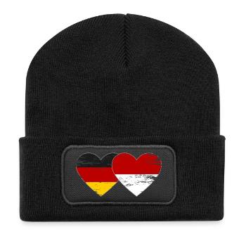 Germany Indonesia Flag Heart - Recycled Patch Beanie - black - Front