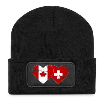Canada Switzerland Flag Heart used - Recycled Patch Beanie - black - Front