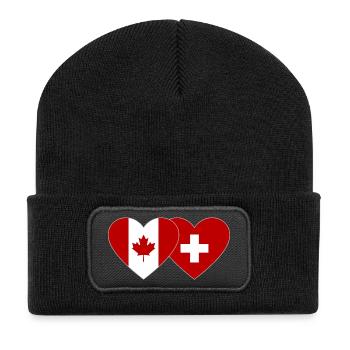 Kanada Schweiz Flagge Herz - Recycelte Patch Beanie - Schwarz - Vorne