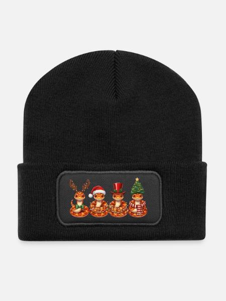 Corn Snake Santa Claus Christmas Lights - Recycled Patch Beanie - black