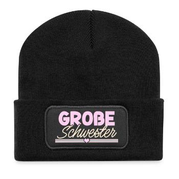 Große Schwester - Recycelte Patch Beanie - Schwarz - Vorne