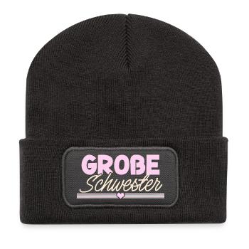 Große Schwester - Recycelte Patch Beanie - Dunkelgrau - Vorne