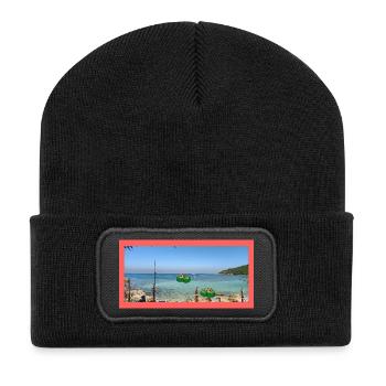 Beach photo with coconut - Recycled Patch Beanie - black - Front