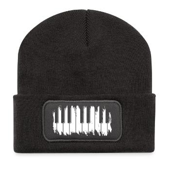 Claviers de piano grunge - Beanie recyclé à patch - charbon - Devant
