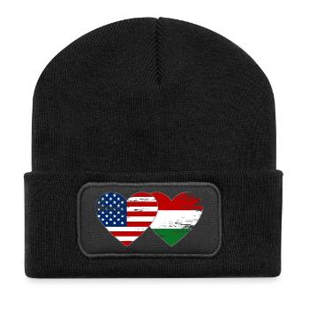 USA Hungary Flag Heart used - Recycled Patch Beanie - black - Front