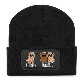 Ein Mops - zwei M? Ja was genau? lustige Hunde! - Recycelte Patch Beanie - Schwarz - Vorne