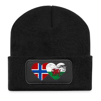 Cœur du drapeau norvégien du pays de Galles utilisé - Beanie recyclé à patch - noir - Devant