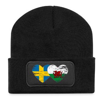 Schweden Wales Flagge Herz used - Recycelte Patch Beanie - Schwarz - Vorne