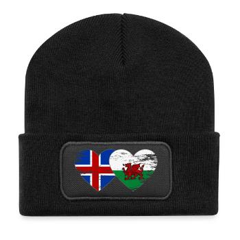Iceland Wales flag heart used - Recycled Patch Beanie - black - Front