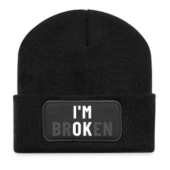 I am Broken I'm OK - Recycelte Patch Beanie - Schwarz - Vorne